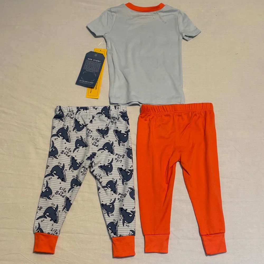 Life is Good Pajama Set 3 Piece Sleepwear‎ Shark Print Kids Short Sleeve12M Blue
